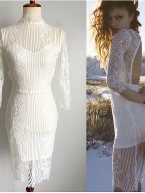 NWT For Love & Lemons White Eyelash Backless MIDI Lace Dress